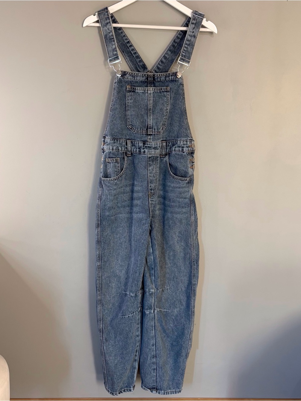 SHEIN Faded Blue Denim Relaxed-Fit Overalls